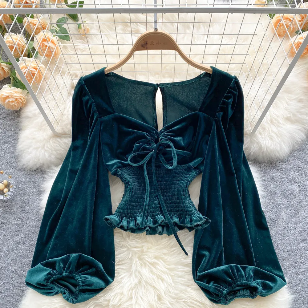 Stylish velvet long sleeve crop tops    S54