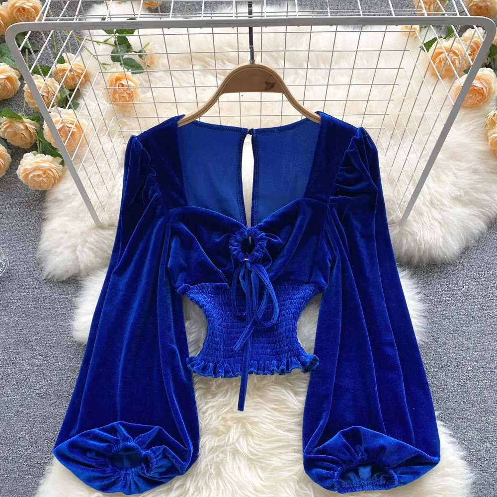 Stylish velvet long sleeve crop tops    S54