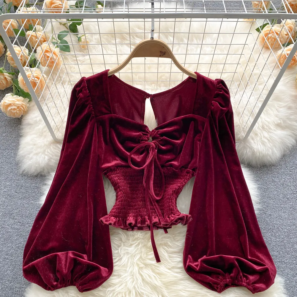 Stylish velvet long sleeve crop tops    S54