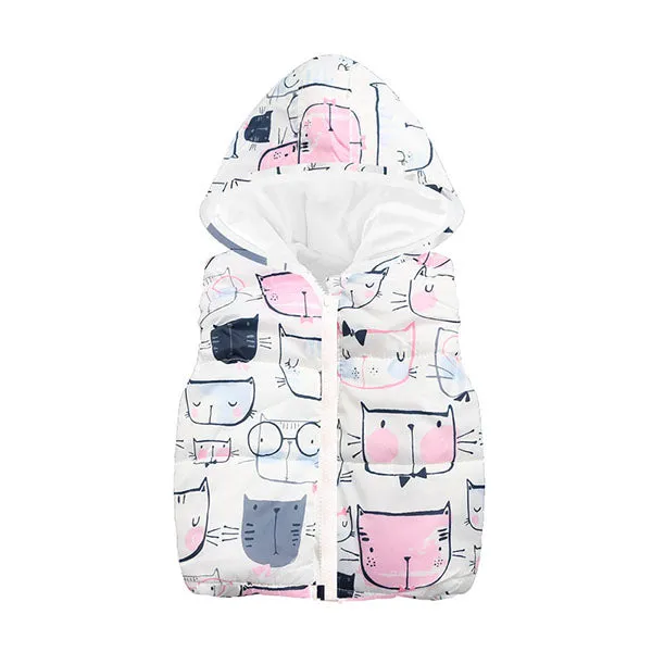 Trendy Autumn/Winter Warm Sleeveless Print Jackets With Hood For Kids