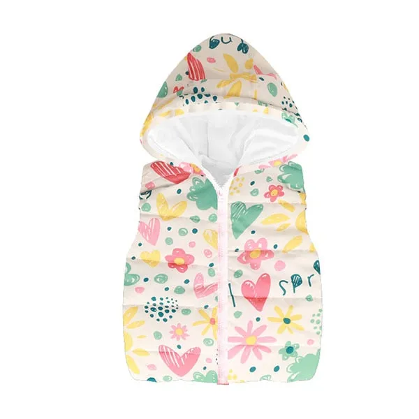 Trendy Autumn/Winter Warm Sleeveless Print Jackets With Hood For Kids