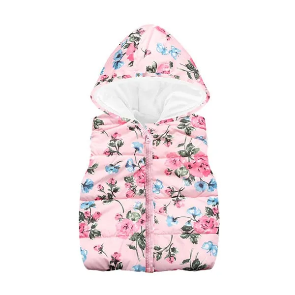 Trendy Autumn/Winter Warm Sleeveless Print Jackets With Hood For Kids