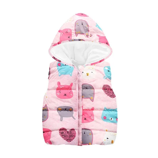 Trendy Autumn/Winter Warm Sleeveless Print Jackets With Hood For Kids