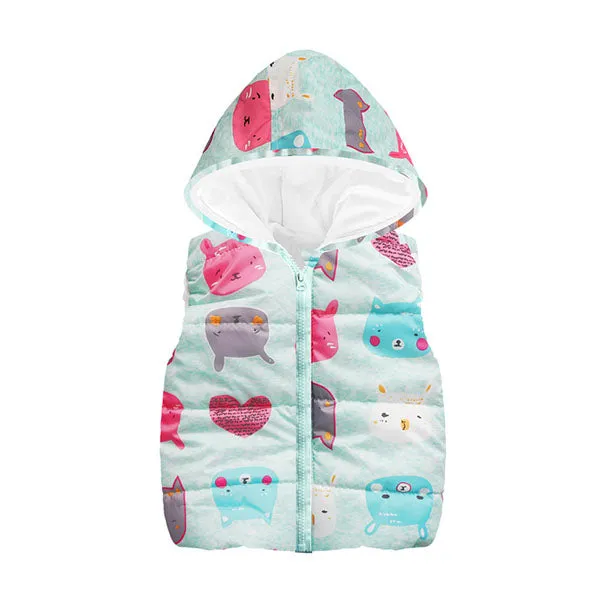 Trendy Autumn/Winter Warm Sleeveless Print Jackets With Hood For Kids