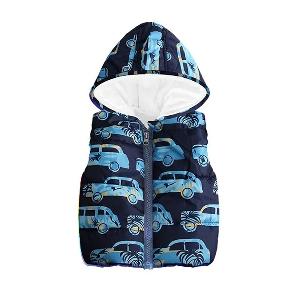 Trendy Autumn/Winter Warm Sleeveless Print Jackets With Hood For Kids