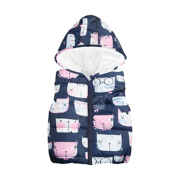 Trendy Autumn/Winter Warm Sleeveless Print Jackets With Hood For Kids