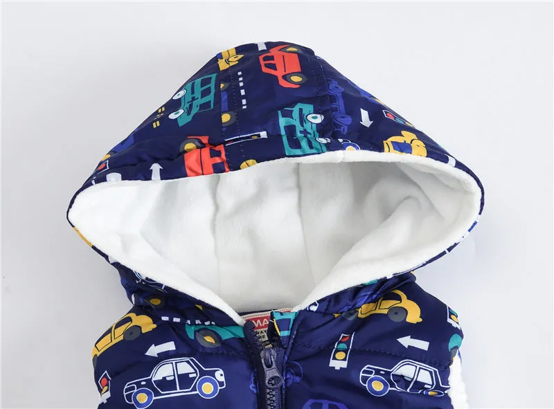 Trendy Autumn/Winter Warm Sleeveless Print Jackets With Hood For Kids