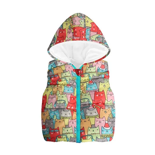 Trendy Autumn/Winter Warm Sleeveless Print Jackets With Hood For Kids