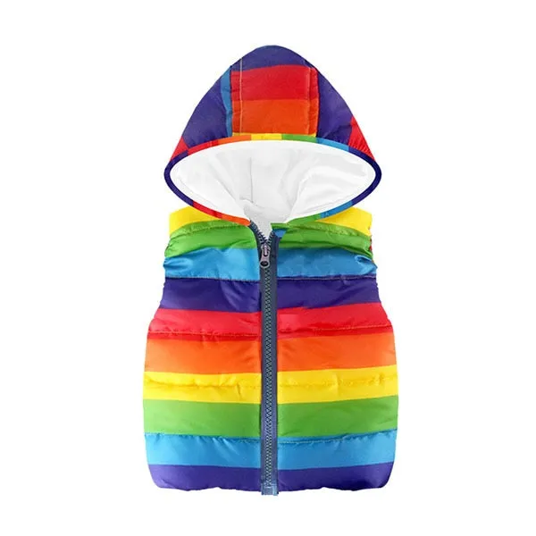 Trendy Autumn/Winter Warm Sleeveless Print Jackets With Hood For Kids