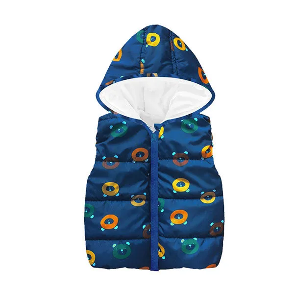 Trendy Autumn/Winter Warm Sleeveless Print Jackets With Hood For Kids