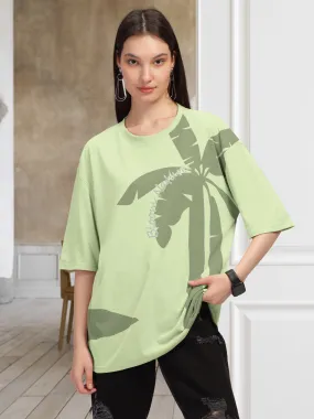 Trendy Green Printed Oversized T-shirt for Women