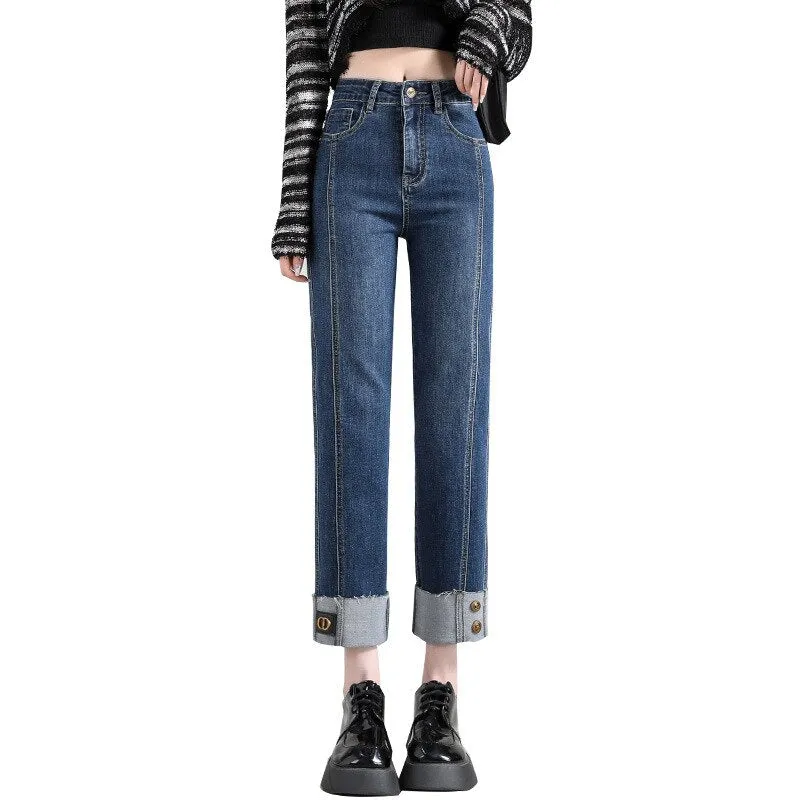 Trendy High Waist Straight Cut Boyfriend Jeans