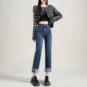 Trendy High Waist Straight Cut Boyfriend Jeans