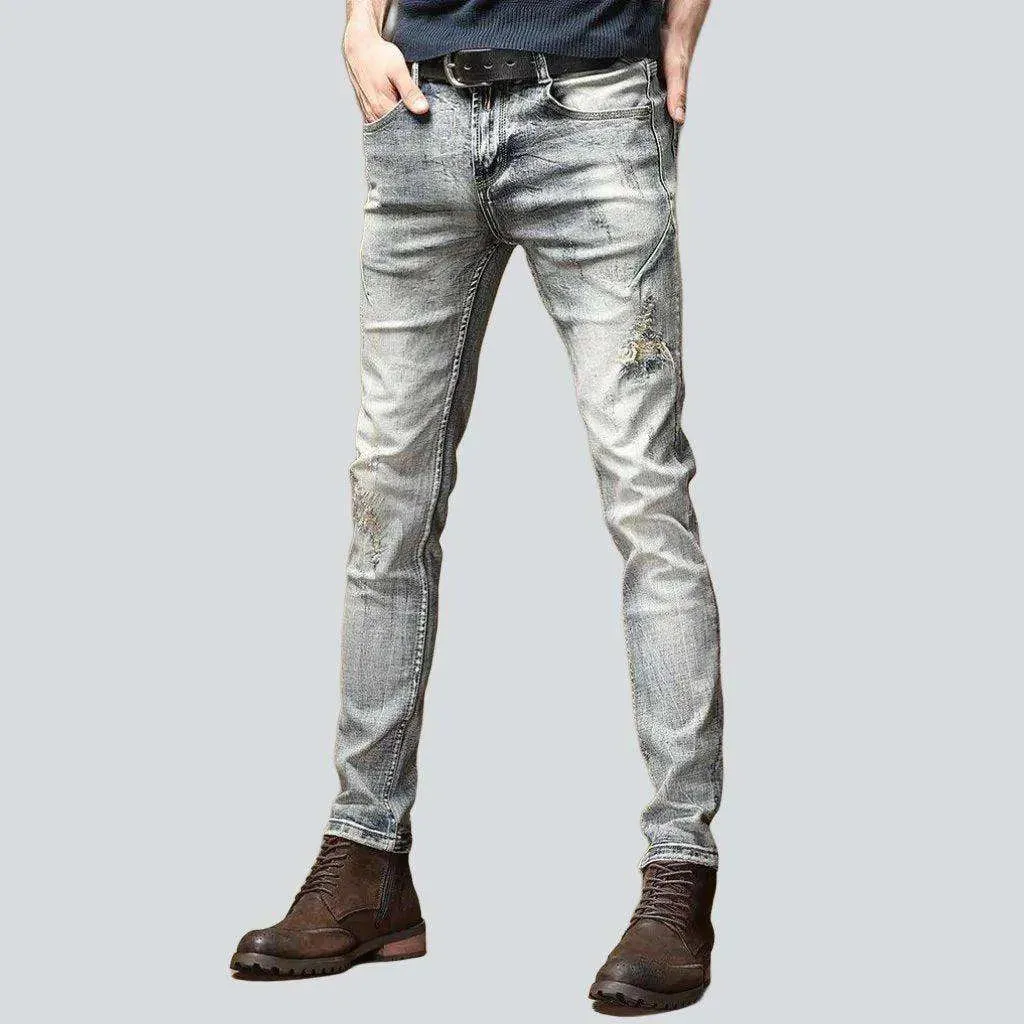 Vintage wash trendy men's jeans