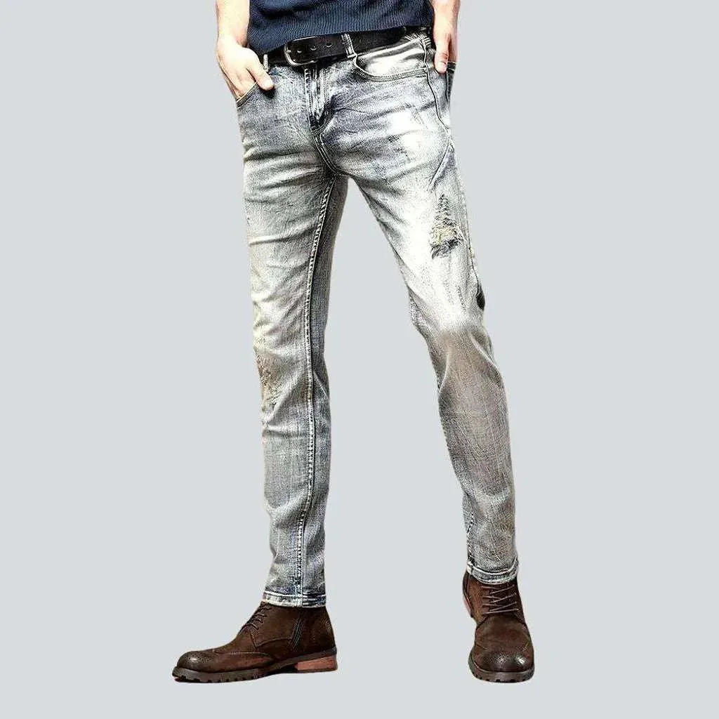 Vintage wash trendy men's jeans