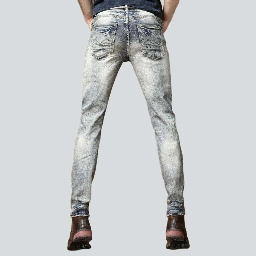 Vintage wash trendy men's jeans