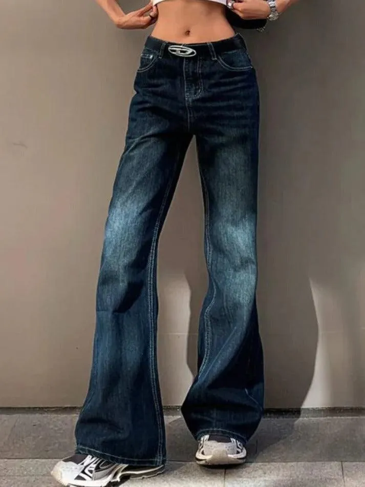 Vintage Washed Distressed Flare Jeans