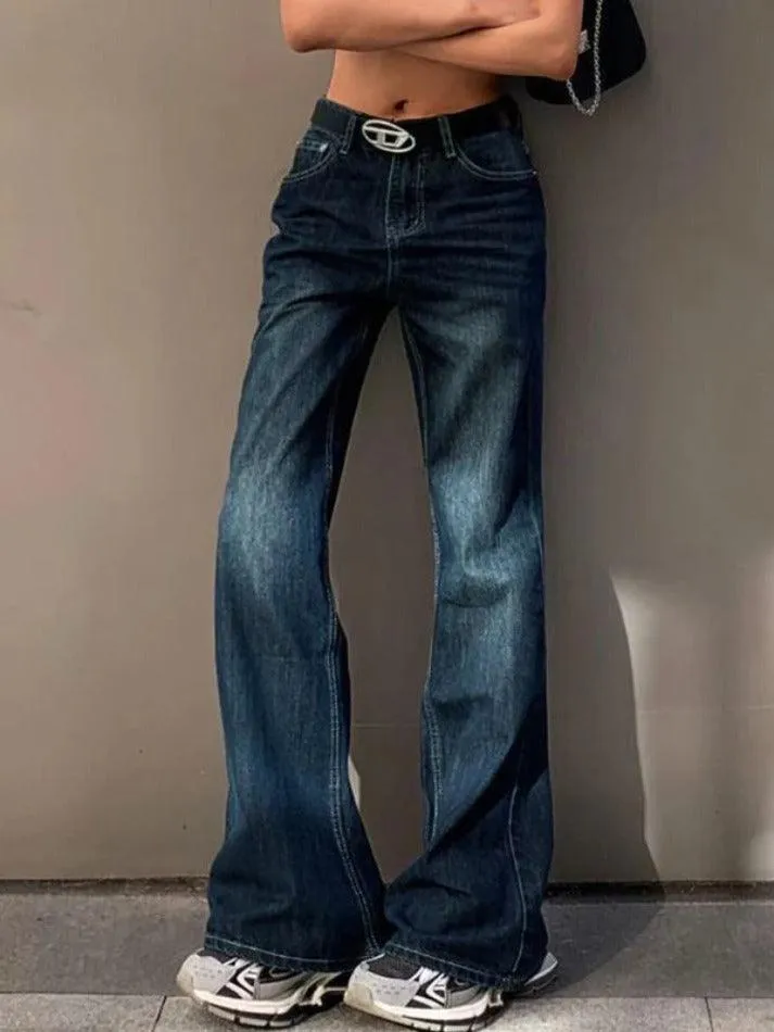 Vintage Washed Distressed Flare Jeans