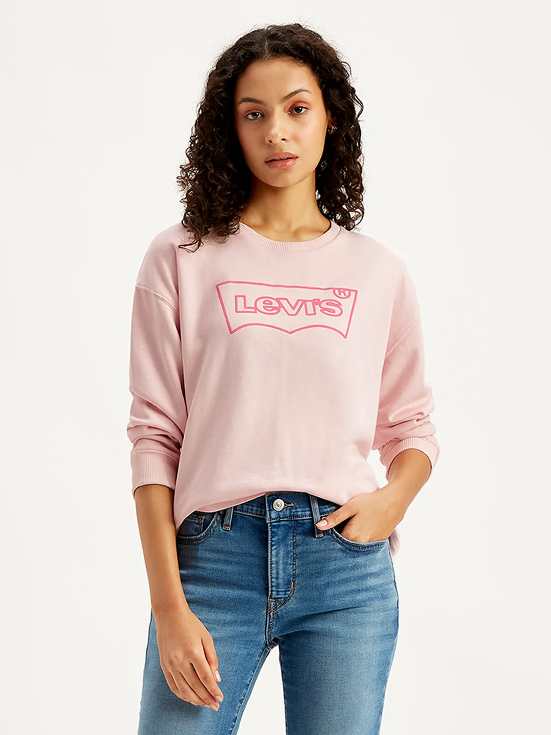 Women's Brand Logo Light-Pink Crew Neck Sweatshirt