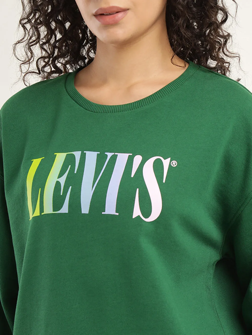 Women's Solid Dark Green Crew Neck Sweatshirt