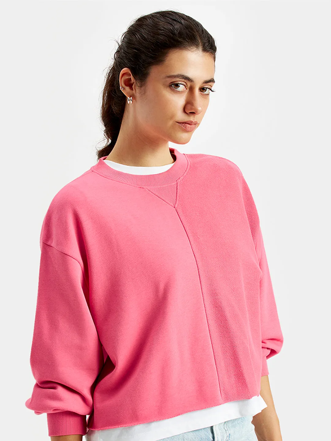 Women's Solid Pink Crew Neck Sweatshirt