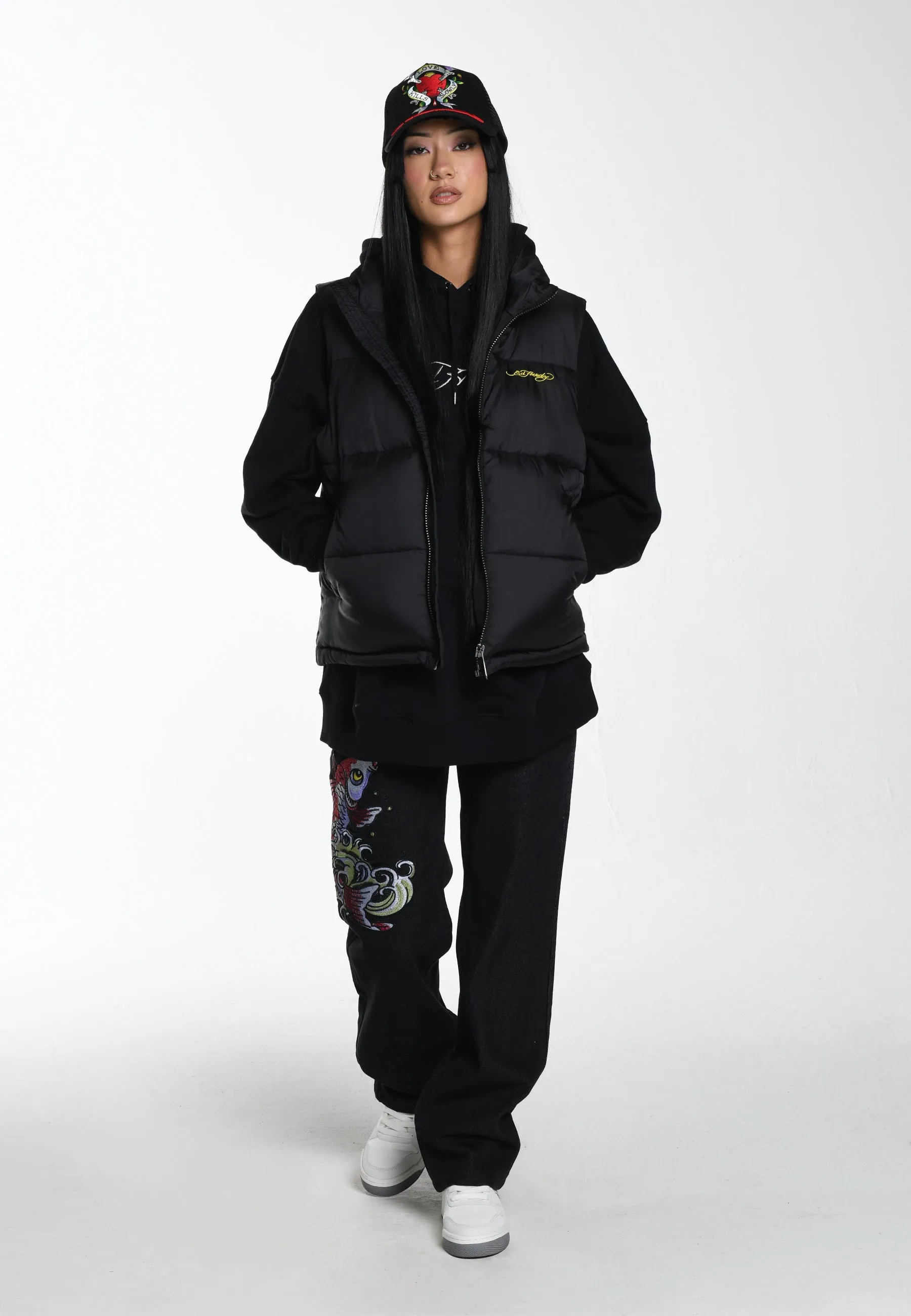 Womens True Til Death Gilet Puffer Jacket - Black