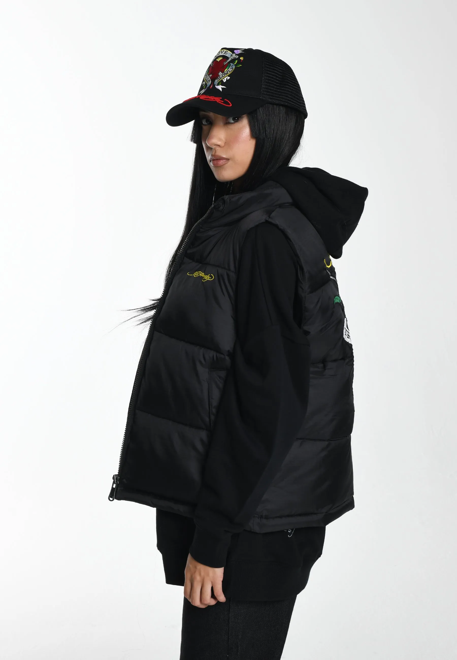 Womens True Til Death Gilet Puffer Jacket - Black